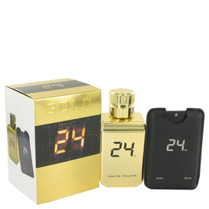24 Gold The Fragrance Cologne By Scentstory Eau De Toilette Spray + 0.8 oz Mini EDT Pocket Spray For Men